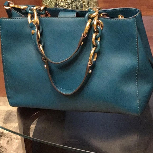 Michael Kors Blue and Gold Satchel!! Very classy!! Get it!!reasonable!! - Picture 2 of 10